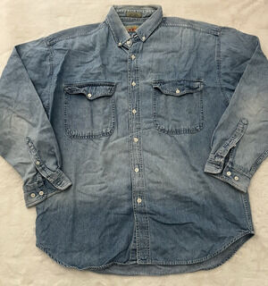 Anchor Blue WKWR Mens Large Denim Shirt Long Sleeve Button Up Workwear Blue Sz L